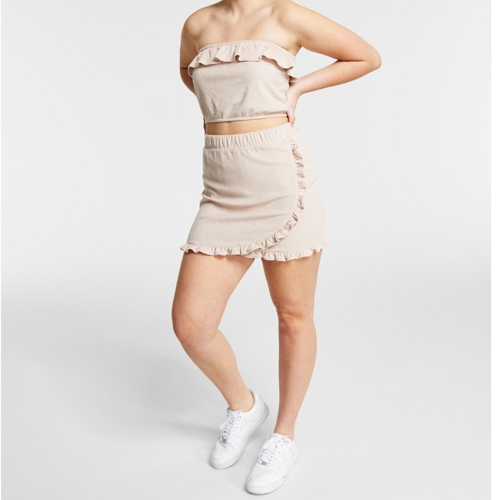 Bar III Terry Cloth Mini Skirt Nude - Size Large
